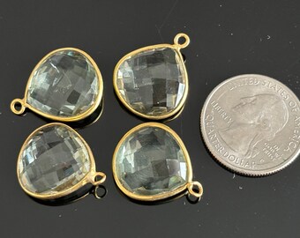 17mm AAA Genuine Green Amethyst Bazel Connector Gemstone Connector Gemstone Bazel Gold Vermeil Bazel Silver Bezel DIY Materials DIY Findings