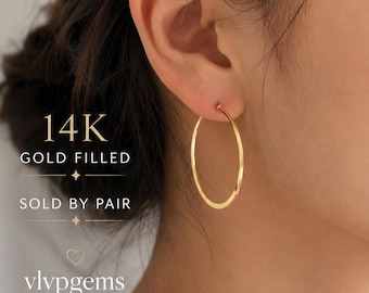14k Gold Filled Hoop Earrings: Flattened Wire, Hypoallergenic Made in USA