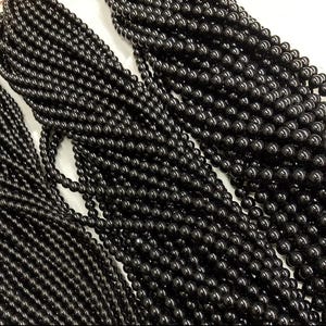 Natural Black Onyx Beads 4mm 6mm 8mm | Smooth Round Gemstone Strand 14 Inch | Black Crystal Beads for Jewelry Making DIY Crafts