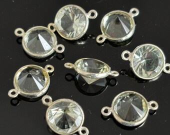 8mm AAA Genuine Green Amethyst Bazel Connector Gemstone Connector Gemstone Bazel Silver Bazel Silver Connectors DIY Materials DIY Findings