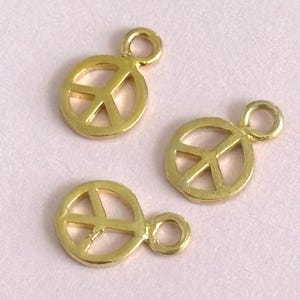Gold Vermeil Peace Sign Charm 6.48x9.60mm – 18k Gold Over Sterling Silver – Small Peace Symbol Pendant – Jewelry Making Supplies