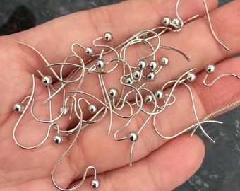 14K White Gold Ear Wires – 3mm Ball, Fine Jewelry Supply (Pair)