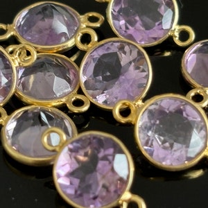 AAA Faceted 8mm Genuine Purple Amethyst Gold Vermeil Gemstone Bazels Connectors DIY Findings Gem Setting Bazels Amethyst Connectors gold vermeil