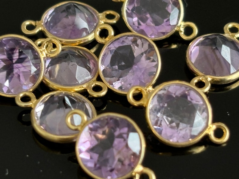 AAA Faceted 8mm Genuine Purple Amethyst Gold Vermeil Gemstone Bazels Connectors DIY Findings Gem Setting Bazels Amethyst Connectors image 2