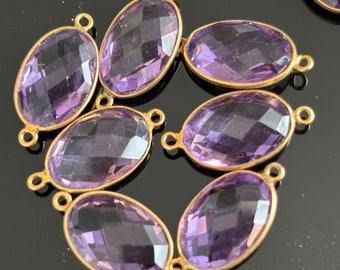 AAA 12x8mm  Amethyst Connectors Pendant Jewelry Gemstone Links for Bracelets Gold Bazel Setting Amethyst Natural Amethyst Gemstone Connector