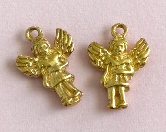 Gold Vermeil Angel Charm, Religious Pendant (12.58x7mm)