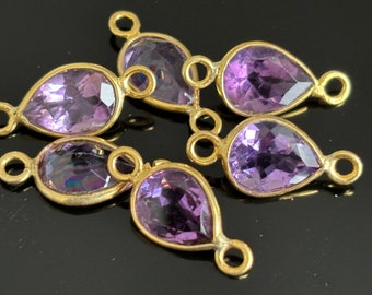 AAA Faceted 7x10mm Genuine Purple Amethyst Gold Vermeil Gemstone Bazels Connectors DIY Findings Gem Setting Bazels Amethyst Connectors