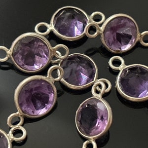 AAA Faceted 8mm Genuine Purple Amethyst Gold Vermeil Gemstone Bazels Connectors DIY Findings Gem Setting Bazels Amethyst Connectors sterling silver