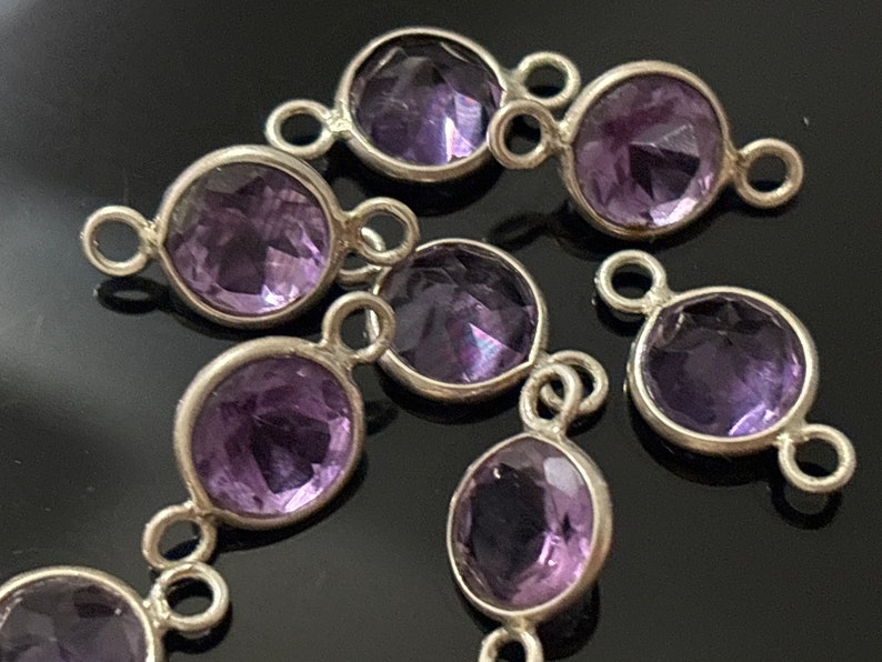 AAA Faceted 8mm Genuine Purple Amethyst Gold Vermeil Gemstone Bazels Connectors DIY Findings Gem Setting Bazels Amethyst Connectors sterling silver