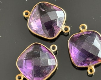 AAA Faceted 10mm Genuine Purple Amethyst Gold Vermeil Gemstone Bazels Connectors DIY Findings Gem Setting Bazels Amethyst Connectors