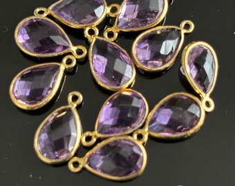 AAA 6x9mm Amethyst Connectors Pendant Jewelry Gemstone Links for Bracelets Gold Bazel Setting Amethyst Natural Amethyst Gemstone Connectors