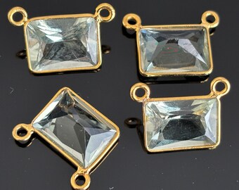 12x15mm AAA Genuine Green Amethyst Bazel Connector Gemstone Connector Gemstone Bazel Gold Vermeil Bazel DIY Materials DIY Findings