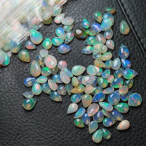 19 koralików z etiopskiego opalu, naturalny, autentyczny opal, gładki kamień szlachetny w kształcie gruszki, 3x5–6 x 9 mm