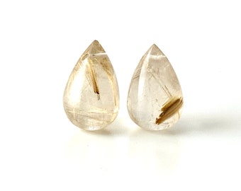 Gold Rutilated Quartz Drop: Polished Gemstone (10x16mm)