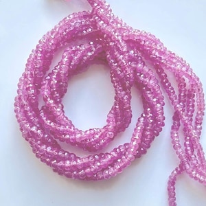 Natural Pink Sapphire Beads 2.5–4mm Faceted Rondelle, Full Strand, High Quality Gemstone Beads for Jewelry Making, September Birthstone