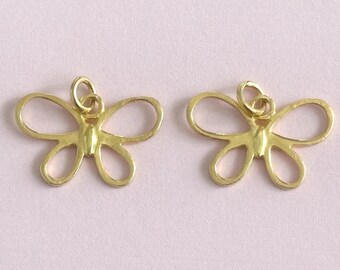 Dije de mariposa chapado en oro de 24 k, colgante de plata de ley (11,6 x 18,3 mm)