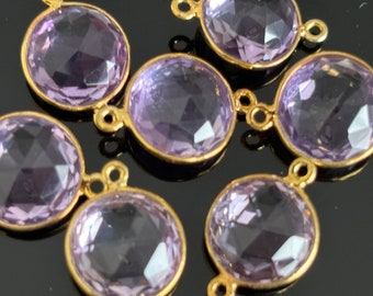 AAA 10mm Amethyst Connectors Pendant Jewelry Gemstone Links for Bracelets Gold Bazel Setting Amethyst Natural Amethyst Gemstone Connectors