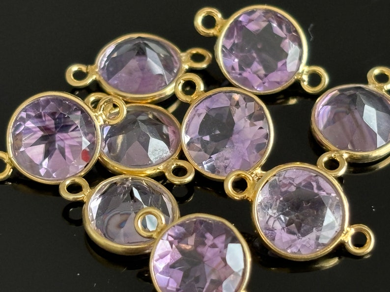 AAA Faceted 8mm Genuine Purple Amethyst Gold Vermeil Gemstone Bazels Connectors DIY Findings Gem Setting Bazels Amethyst Connectors image 1
