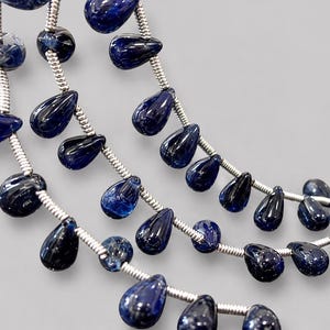 Rzadkie koraliki z gładkimi kroplami z szafiru birmańskiego AAA, 3x5–5 x 8 mm, 10 luźnych koralików