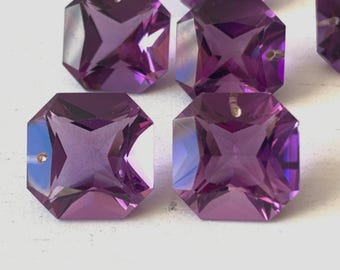 Amethyst Emerald Cut Pair 14mm, Natural Purple Stones