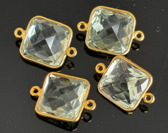 10mm AAA Genuine Green Amethyst Bazel Connector Gemstone Connector Gemstone Bazel Gold Vermeil Bazel Silver Bezel DIY Materials DIY Findings