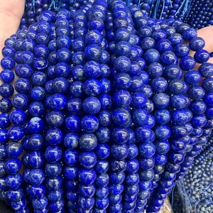 Perles de lapis-lazuli naturel 4 mm 6 mm 8 mm Pierres précieuses rondes lisses sur rang 14 pouces | Perles de cristal bleu pour la fabrication de bijoux DIY