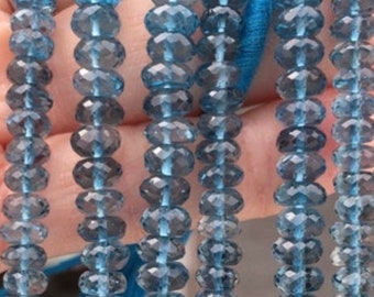 AAA Natural Blue Topaz Faceted Rondelle 5mm Beads, 7.5 Inch Strand