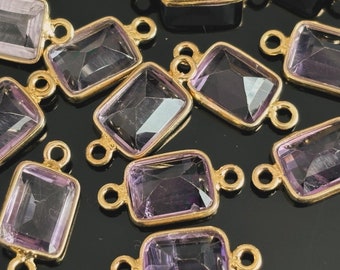 AAA Faceted 7x9mm Genuine Purple Amethyst Gold Vermeil Gemstone Bazels Connectors DIY Findings Gem Setting Bazels Amethyst Connectors