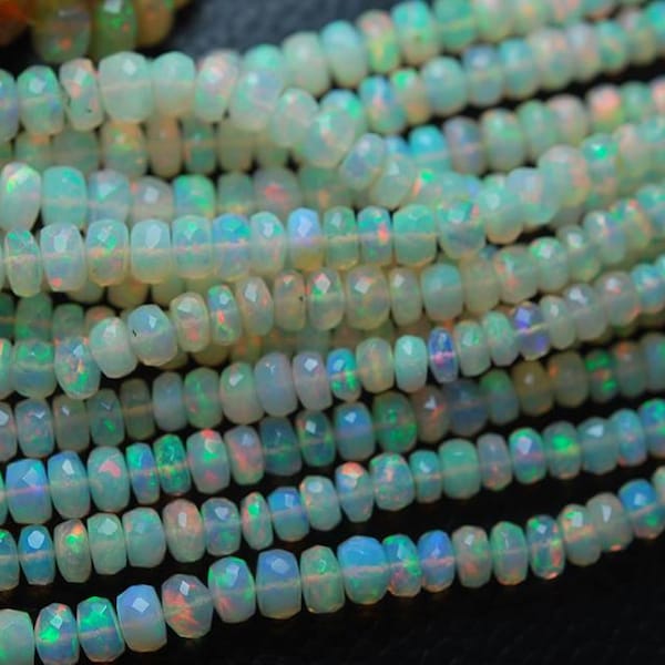 AAA 3-4mm Genuine Natural Faceted Rondelle Ethiopian Opal Gemstone Beads, Micro Faceted roundel Oval Nugget Round Opal Beads, Opal Jewelry