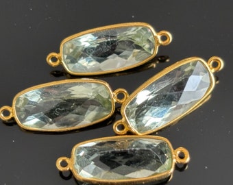 7x15mm AAA Genuine Green Amethyst Bazel Connector Gemstone Connector Gemstone Bazel Gold Vermeil Bazel DIY Materials DIY Findings