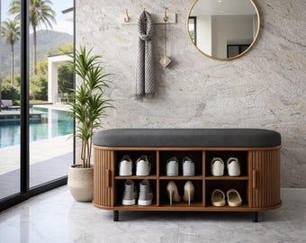 Modern Wooden Shoe Storage Bench with Padded Seat – 3-Tier Organizer Cabinet for Entryway