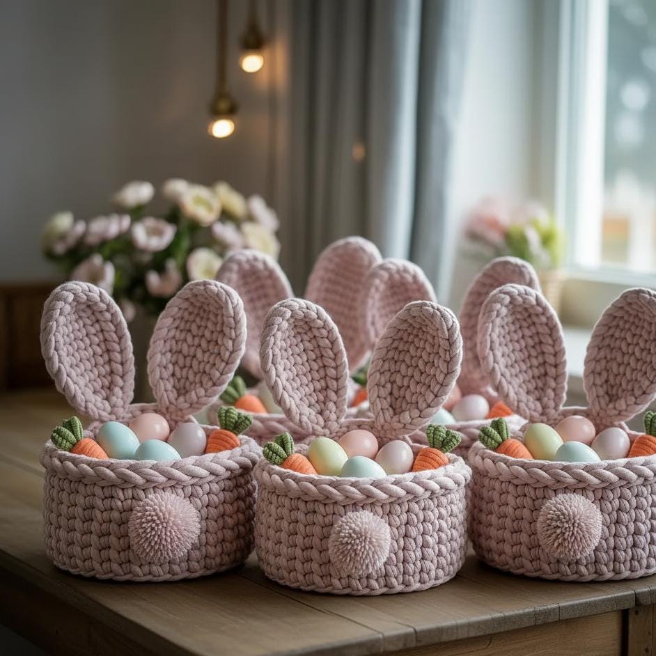 Crochet Bunny Basket Pattern | Chunky Yarn Easter (PDF Pattern) - Etsy