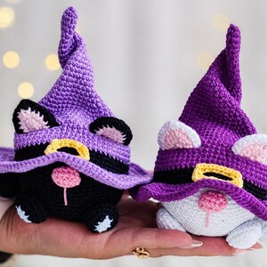 Schema per gatto di Halloween all'uncinetto in PDF, schema per gatto amigurumi all'uncinetto, schema per gnomo gatto nero, schema per Halloween all'uncinetto, giocattolo per gatti fai da te
