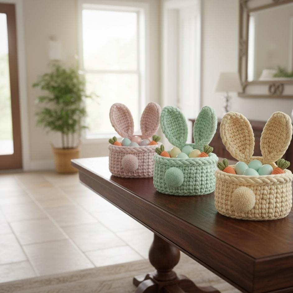 Crochet Bunny Basket Pattern | Chunky Yarn Easter (PDF Pattern) - Etsy