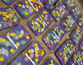 Set Domino Floreale - Domino in resina fatti a mano con fiori veri e decorativi