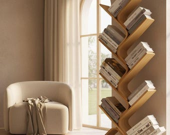 Tree Bookshelf, Bamboo Bookcase, Montessori Kids Shelf, Small Space Storage