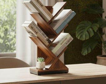Tree Bookshelf, Modern Rustic Montessori Bookcase, Space-Saving Corner Storage
