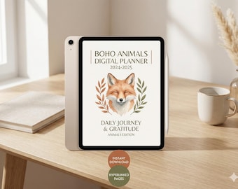 Boho Animals Digital Planner 2024-2025 | Daily Gratitude Journal (Digital Download)