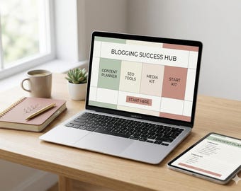 Blogging Planner & Content Calendar | Digital Blog Organizer, Social Media Strategy Template | Instant Download PDF