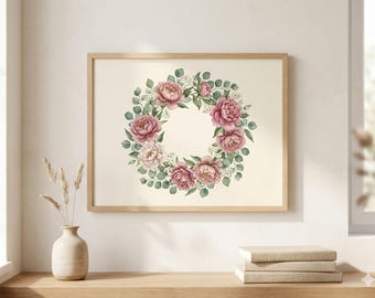 Watercolor Floral Wreath Clip Art | Peony Flower Frame PNG, SVG (Digital Download)