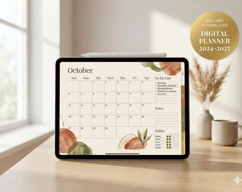 Digital Planner 2024-2025 | Minimalist October Calendar, To-Do List (Digital Download)