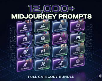 12000+ Midjourney Prompts Bundle, AI Art Guide (PDF)