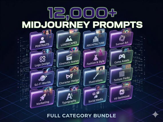 12000+ Midjourney Prompts Bundle, AI Art Guide (PDF)