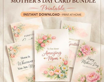 Mors dag utskrivbara kortpaket med blommor, set för direktnedladdning