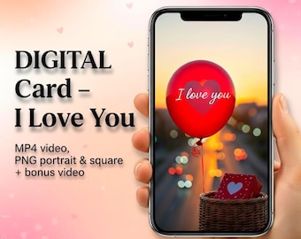 Digitalt alla hjärtans dag-kort. Romantisk kärlekshälsning. PNG och MP4. Telefonbakgrund. Direktnedladdning.
