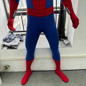 Pu&ograve; includere: Un costume blu e rosso di Spider-Man. Il costume presenta un corpo blu con accenti rossi sul petto, sulle braccia e sulle gambe. Le sezioni rosse hanno un motivo a ragnatela. I guanti e i piedi sono rossi. Il costume ha dei lanciatori di ragnatele montati sui polsi.
