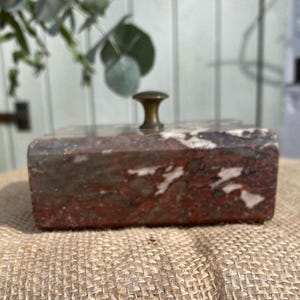 Vintage Granite Paperweight with Brass Knob – Heavy Stone Desk Weight – Marble Effect Office Decor