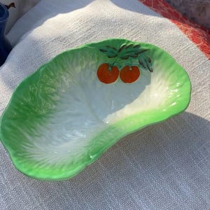 Plato de hojas de col Beswick vintage – Cuenco estilo mayólica verde, cerámica inglesa, decoración de cocina estilo cottagecore