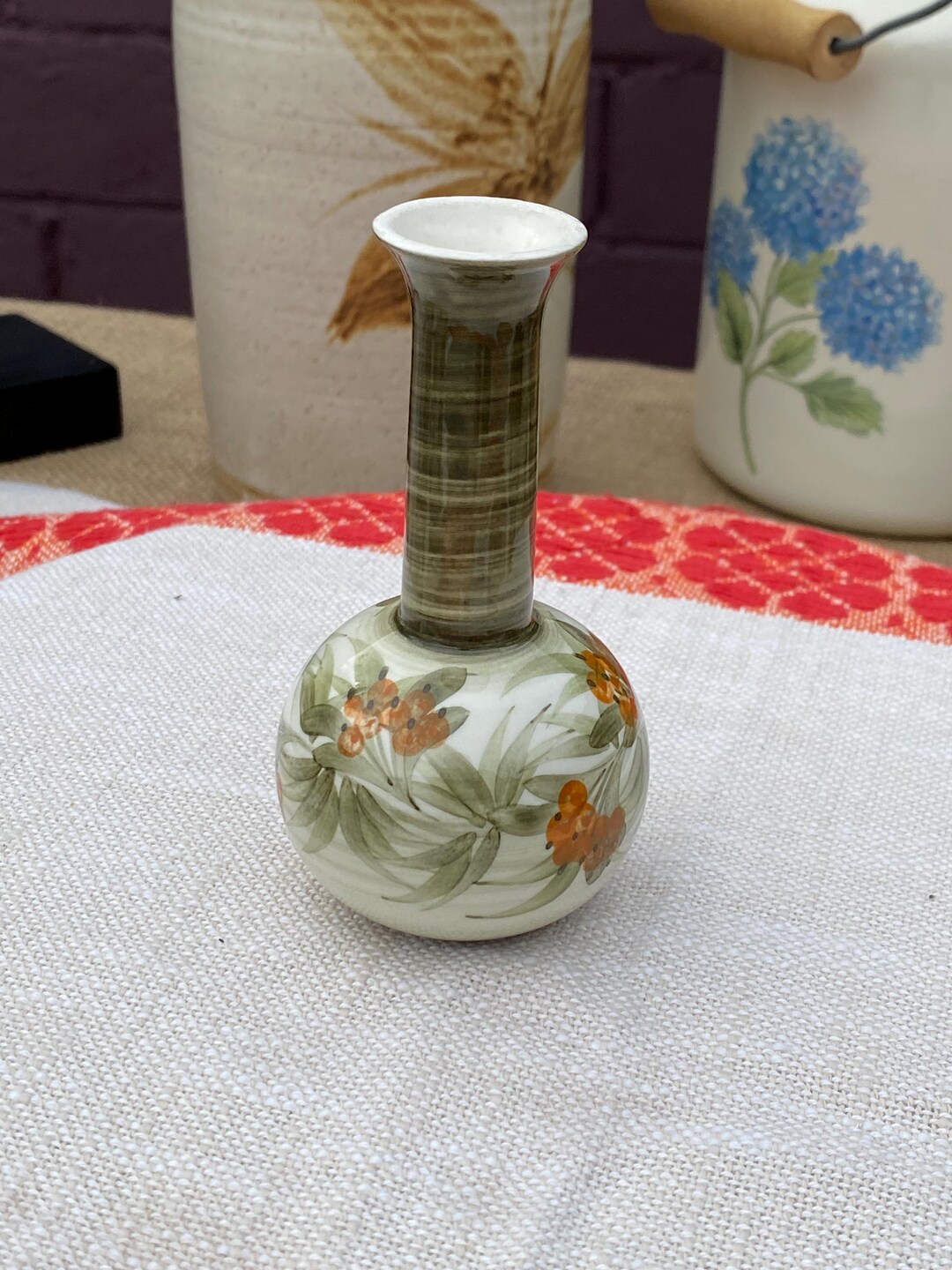 Vintage Jersey Pottery Bud Vase – Hand Painted Floral Studio Ceramic ...