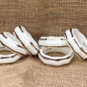 Juego de servilleteros de porcelana fina vintage / Vajilla AJL Stoke-on-Trent con detalles cromados